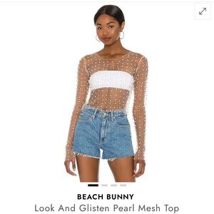 Beach Bunny Pearl Mesh Top - White and Tan